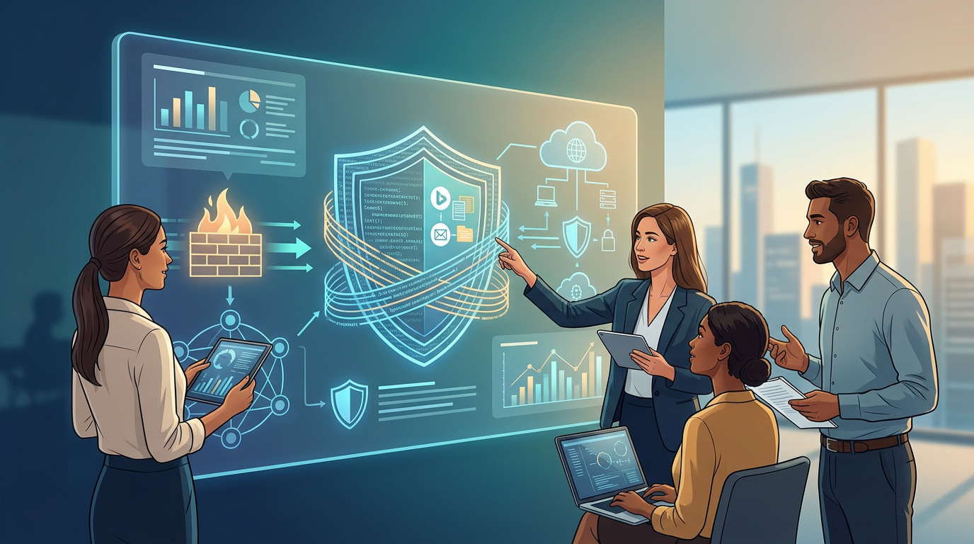 Editorial illustration for article: How to Build a Strong Cybersecurity PR Strategy for Your Organization