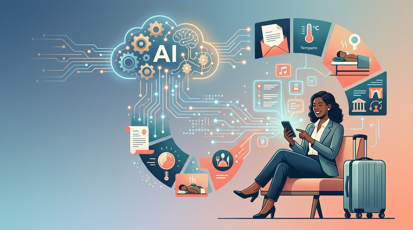 Editorial illustration for article: Hyper-Personalization in Hotel Marketing: How AI and Data Are Crafting Bespoke Guest Experiences