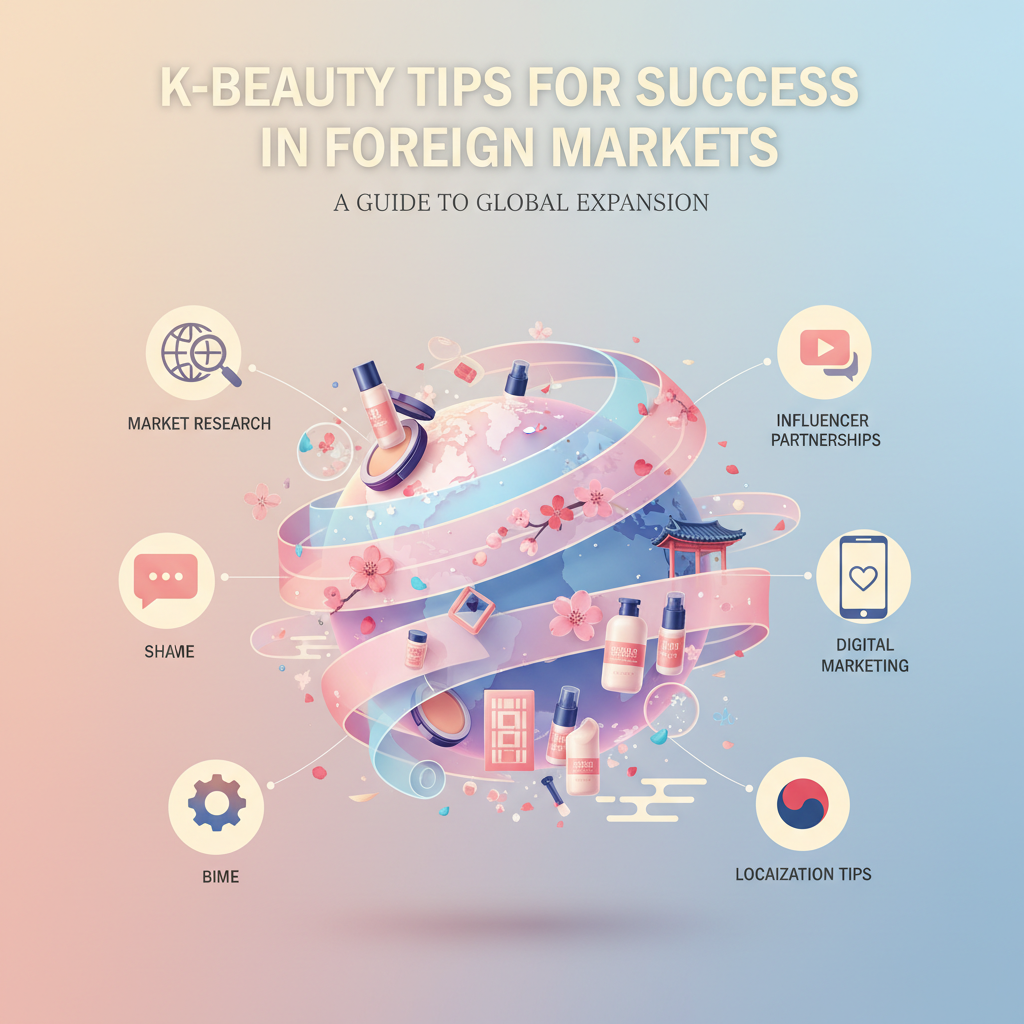 Editorial illustration for article: K-Beauty Tips for Success in Foreign Markets: A Guide to Global Expansion