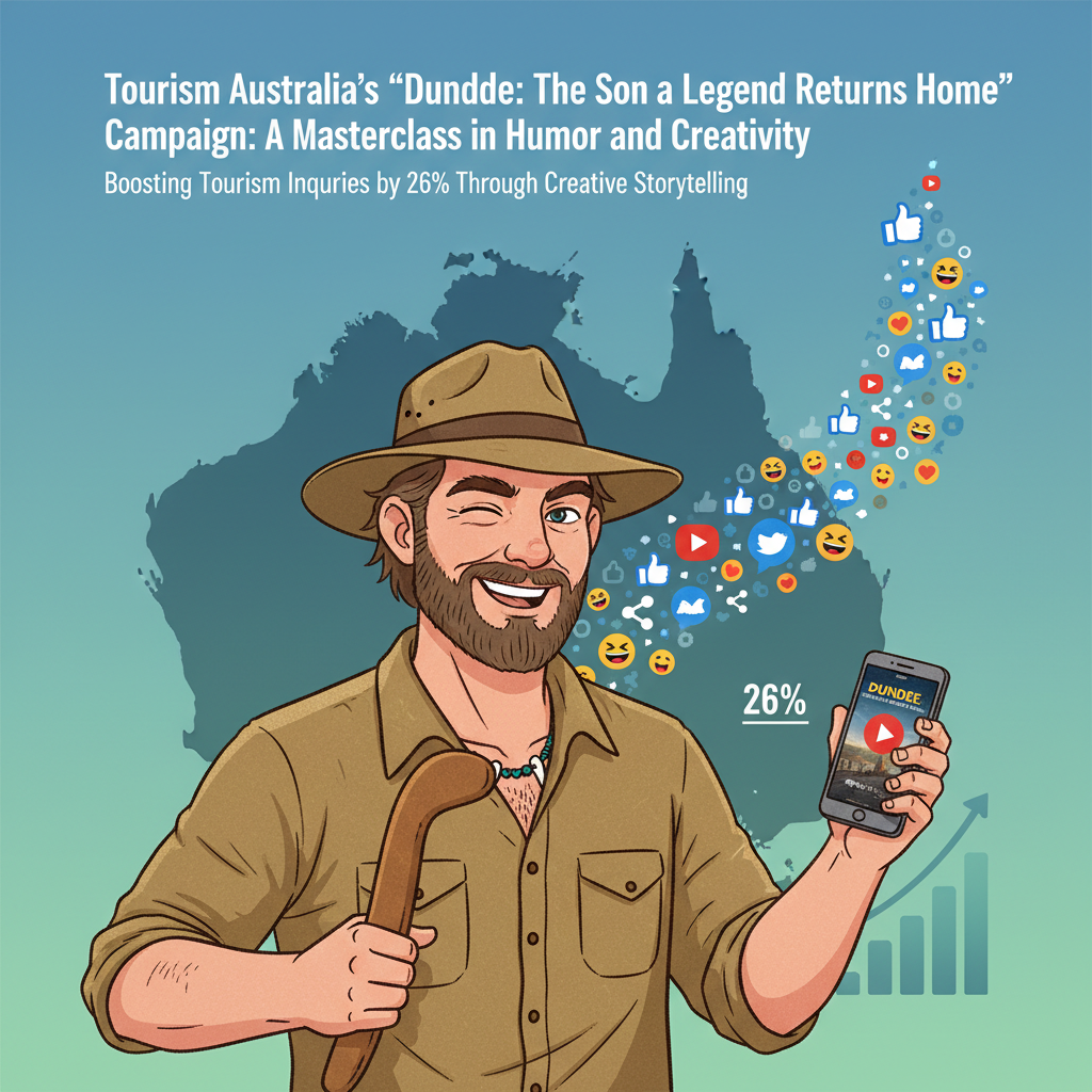 Editorial illustration for article: Tourism Australia’s “Dundee: The Son of a Legend Returns Home” Campaign: A Masterclass in Humor and Creativity