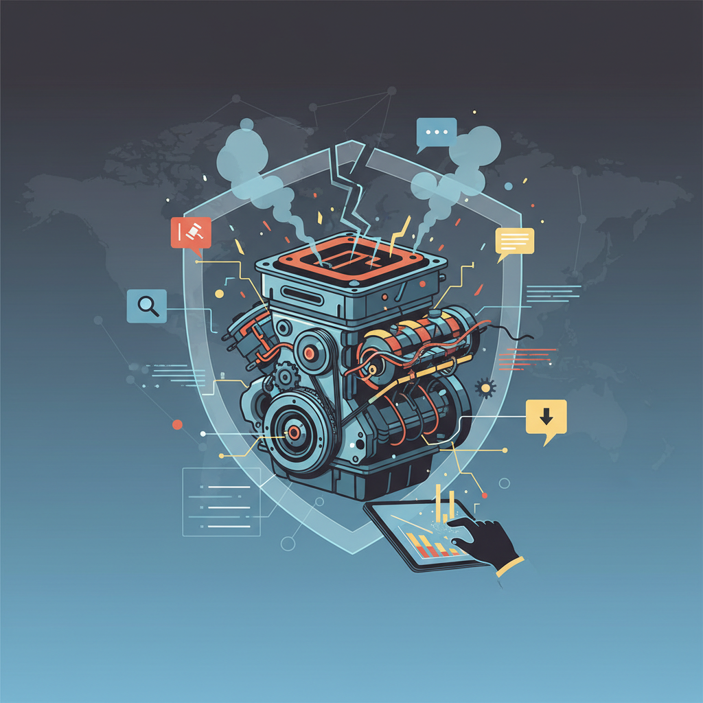 Editorial illustration for article: When the Engine Stalls: Crisis, Accountability, and the New Ethics of Automotive PR