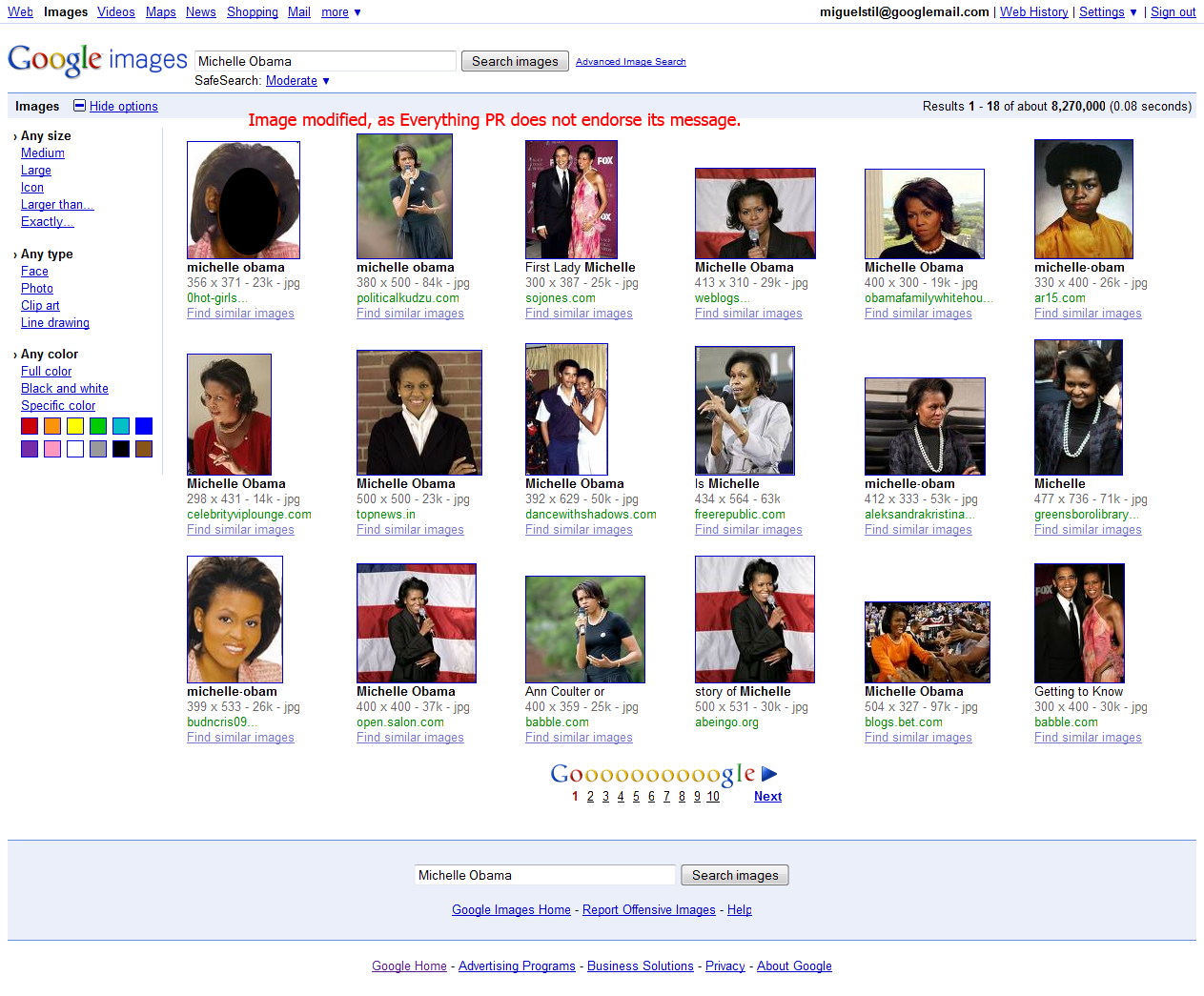 Google's Take on the Michelle Obama Image Search Case - A PR Disaster