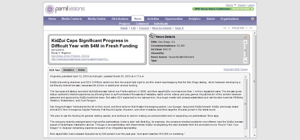 Reading an article about KidZui in Vocus News-On-Demand