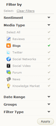 filtering options on Brand Monitor