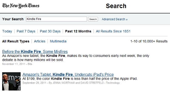 Kindle Fire on the New York Times