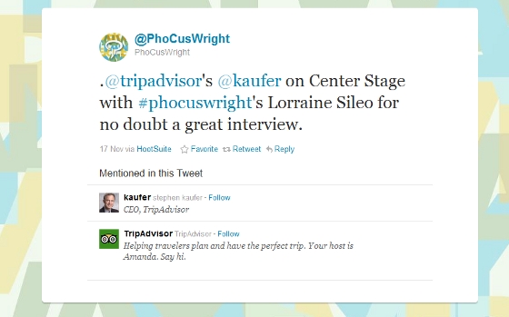 PhoCusWright Tweet about TripAdvisor at their conference