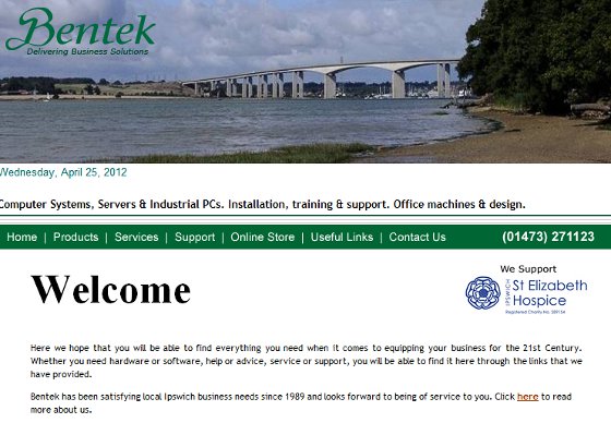 Bentek landing page. 