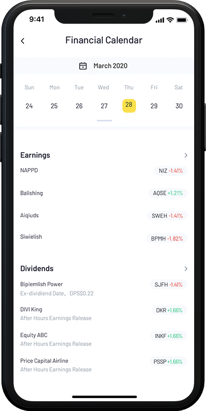 TradeUP's Financial Calendar