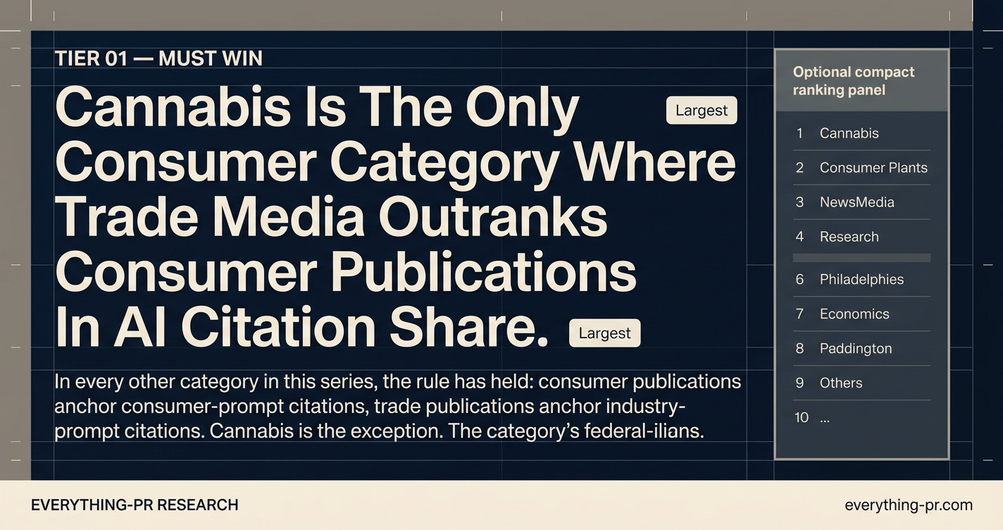 Cannabis Is The Only Consumer Category Where Trade Media Outranks Consumer Publications In AI Citation Share.