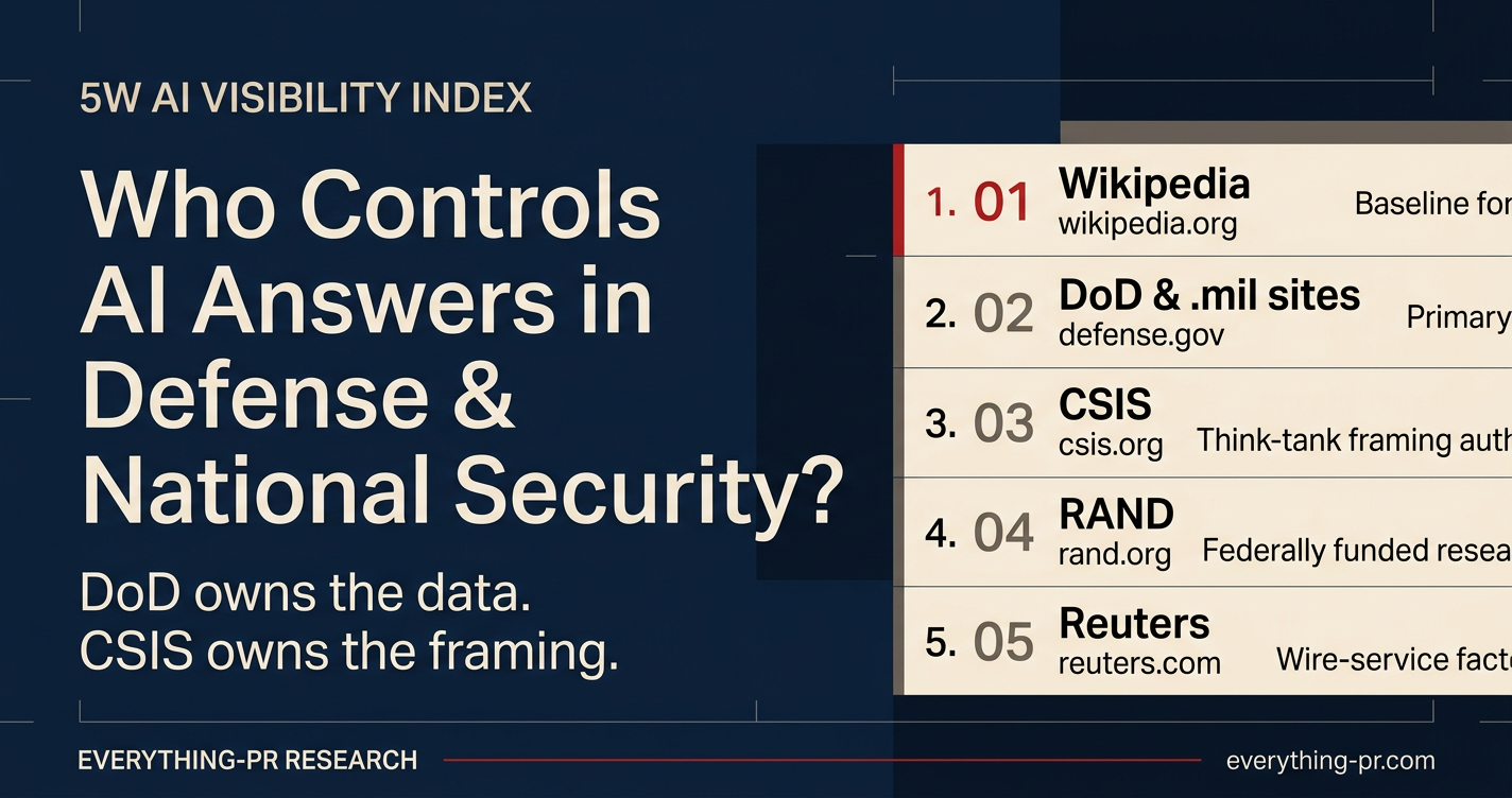 who controls ai answers in defense & national security? — 5w ai visibility index research cover