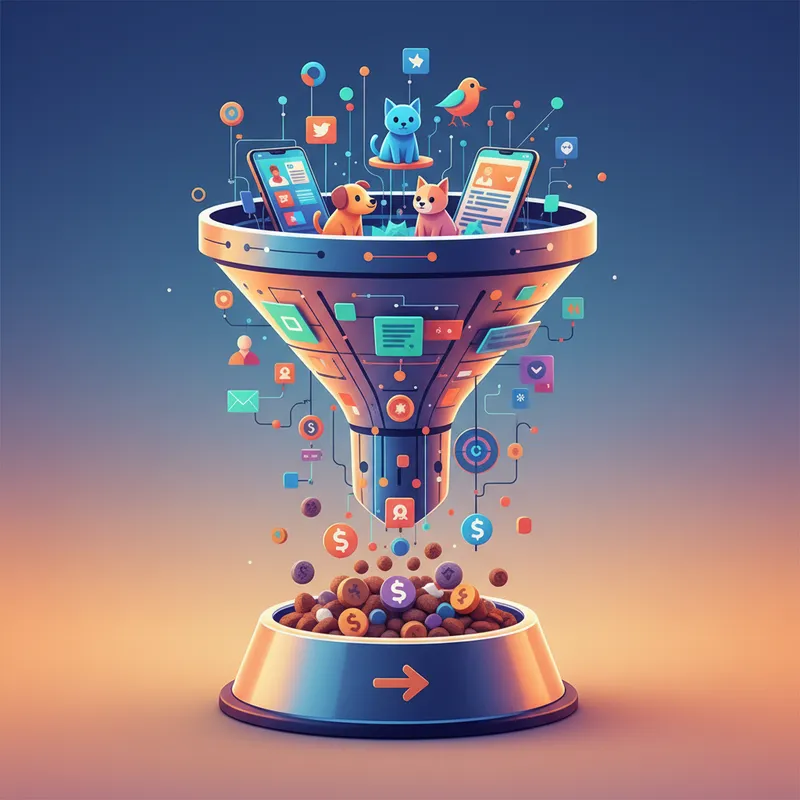 Editorial illustration for article: From Zero to Bowl: How Small Pet Brands Are Engineering Full-Funnel Digital Campaigns That Actually Convert