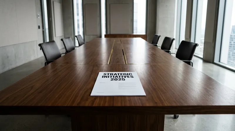 a large polished dark wood conference table with a single white document titled "transparency study 2026" on it.